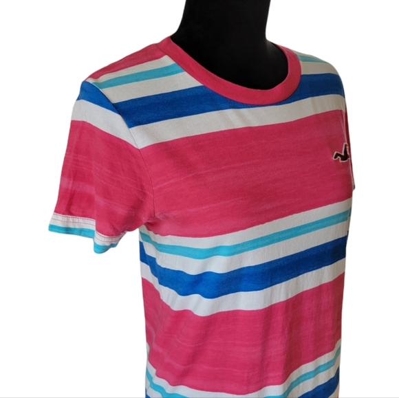 Vintage Women's Y2K 00's Hollister Pink Striped Classic Tee - Picture 3 of 8
